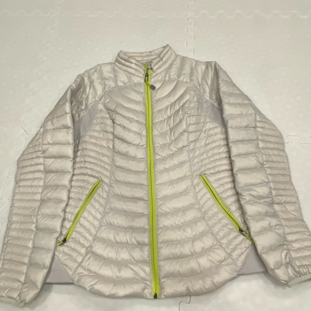 Women's Quilted Jacket - White with Lime Accents